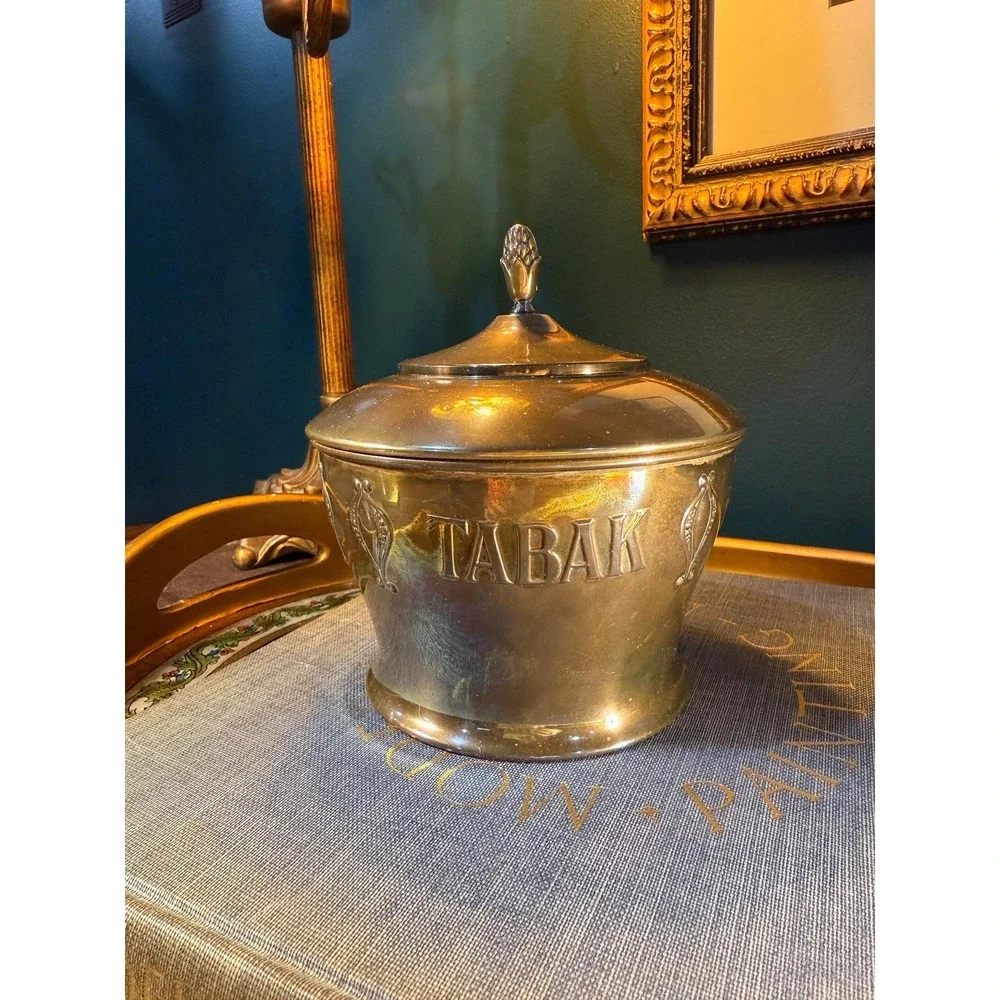 Vintage Brass Tabak‎ Tobacco Jar with Lid European Brass Canister 6 Inch